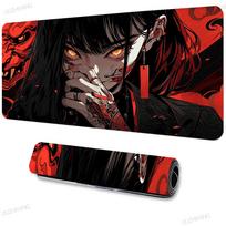 Anime Girls Samurai Oni Mask Mousepad Large Computer Gaming Accessories 400x900mm Gamer  Mouse Mat Office Rubber Long Desk Mats 600x300x2mm black
