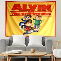 Alvinas ir burundukai Spausdinta gobelenas, Fonas, Lengvai pakabinamas, Idealiai tinka miegamajam, biurui ir svetainei, su estetišku sienos dekoru. 180cmx230cm