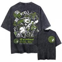 Vintage Washed Anime Graphic T-Shirt, Retro Manga Streetwear Tee, Gyro Zeppeli S XL gray