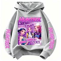 Fashion Kids Long Sleeve Hoodie Sweatshirt,Vibrant Pop Art Cartoon Portrait Graphic,Durable Fabric,Loose Pullover Style,Perfect Birthday Gift for Kids 150 tamsiai mėlyna spalva