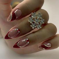 24Pcs Stiletto Press on Nails Glitter Almond False Nails French Tip Fake Nails with Glue Detachable Full Cover Acrylic Nail Tips