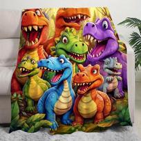 Vaikiškas flanelinis pledas spalvingu šypsenos dinozauro raštu, Kalėdinis pledas, lengvas, šiltas, gyvūnų pledas 100X150CM