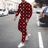 Bitcoin Men T Shirt Long Sleeved Trousers Basketball Jersey Street Fashion Casual Sportswear Suit Spring New Argentina Man Set L white