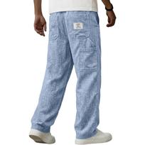 Men's Breathable Cotton Linen Casual Pants with Pockets Color Everyday Trousers XL dangaus mėlyna spalva