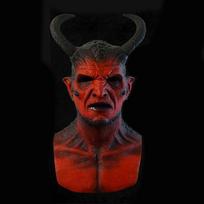 New red devil mask, perfect for masquerade parties, Halloween, and as a dark-themed prop. Features a dark Bible and the lie of the Hexagram Demon Demon horns--Red Style
