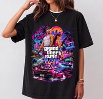 KARŠTI GTA 6 Vice City marškinėliai, Žaidimo grafikos marškinėliai pakartotinis leidimas L black