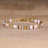 Fashion Pink Gold Tila Bead Bracelet Adjustable Handmade Beaded Bracelet for Women Jewelry gray