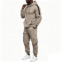 Vyriškas spalvotas gobtuvas ir kelnių komplektas Laisvalaikio sportinis daug kišenių tracksuit XXL chaki