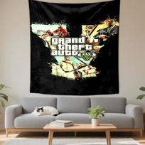 Grand Theft Auto V Game Poster Collage Black Background Patterned tapestry for bedroom and living room home decor sofas 100x150cm(39x59in)
