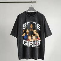 Harajuku Washed Shirt Spice Girls Tour Apparel Vintage T-Shirts High Street  Streetwear Short Sleeve Summer Tops Tees XL black