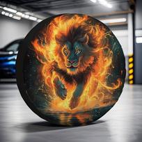 Fire Lion Graphic Tire Cover Durable Spare Wheel Protector 15inch orange
