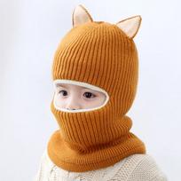 Keep Warm Winter Balaclava Hats Solid Color Soft Fabric Knitted Baby Hats Comfortable Thickened Cute Cat Ears Hats Boys Girls geltona