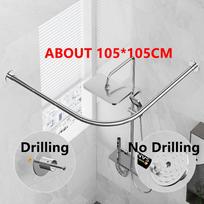 Drilling/No Drilling Shower Curtain Pole Arc L-Shaped Stainless Steel Retractable Rail Rod Telescopic Rod
