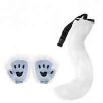 Helovino kostiumo aksesuarų rinkinys Moterims Pliušinė lapės kaukė Realistiška uodega Atitinkamos pirštinės 18 spalvų variantų White Gloves White Tail white