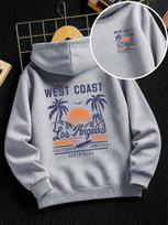Kids California Vintage Surf Hoodie West Coast Back Print Pullover Autumn Winter Fleece Warm Casual Streetwear Hooded Sweatshirt 140 gray