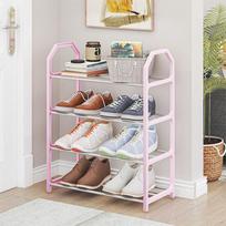 Accessories Space Saving Simple Shoe Rack Easy Installation Removable Shoe Shelf 4 Tiers Shoe Cabinet Dorm 42x18x50cm rožinė