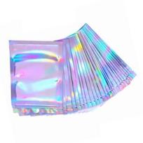 100PCS Hologram Cellophane Self Sealing Bag 9 X 12cm Iridescent Zipper Lock Bag for Candy Biscuit white