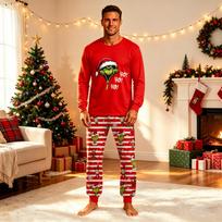 Family Matching Christmas Printed Pajama Set Long Sleeve Neck Top and Pants for Parent and Kids S