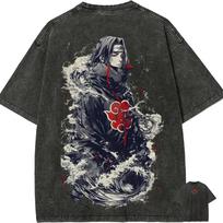 Naruto Itachi Uchiha T Shirt Akatsuki Great Wave Vintage Acid Wash Streetwear Retro Anime Graphic Men Tees Clothing 3XL
