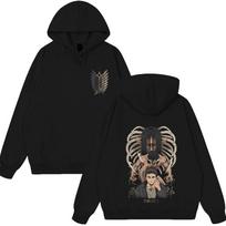 Anime Attack on Titan Zipper Hoodies Mikasa Ackerman Eren Jaeger Wings of Freedom Sweatshirt Long Sleeves Couple Tops Streetwear S black