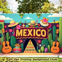 2D Plan-1 Mexican Party Banner | Vibrant Mexican themed decoration with straw hats and cacti 47.2x31.5inch/120*80cm blue