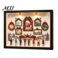 Handcrafted Memory Display Case DIY Christmas Shadow Box Frame Set, Mini Museum with 8pcs Figurines, Creative Storytelling Photo Frames,