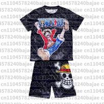 Šiaudinė skrybėlė Luffy Pižama One Piece Anime Suaugusiems Vaikams T-shirt ir Šortai Athleisure Rinkinys Vasaros Greitai džiūstantis Minkštas Lengvas Patogus 160 gray