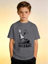 Kids Chess Checkmate Print O Neck Short Sleeve Tee Ultra Breathable Outdoor Daily Trendy Light Premium Loose Summer Boys Top 110 gray