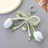 Korean Sweet Tulip Bag Charm 3D Bow Keyring Phone Ornament Charm gray