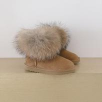 Winter snow boots women's fox hair low tube cowhide plush warm light women's boots boots 35 brown