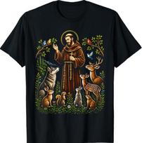 St. Francis Preaching to Animals Catholic Christian Art T-Shirt XL black