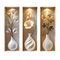 3 vnt. Modernūs gėlių vizualiniai sienų lipdukai Lipnūs 3D efekto sienų lipdukai Namų dekoravimas 3pcs StyleC beige