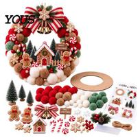 Seasonal Door Hanging Decor Christmas Pompom Wreath DIY Kit, Pom-Pom Making Kit with Plush Balls Easy Holiday Activities for Families C beige