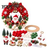 Seasonal Door Hanging Decor Christmas Pompom Wreath DIY Kit, Pom-Pom Making Kit with Plush Balls Easy Holiday Activities for Families A