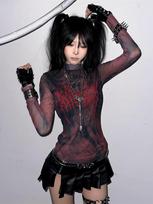 Women's Y2K Spicy Girl Punk Mesh Long Sleeve Top Medium juoda