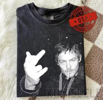 Daryl Dixon Shirt, Norman Reedus Vintage T-Shirt, The Walking Dead Middle Finger, TWD Merch, Retro Bootleg Style Rap Tee, Washed Black Shirt 130 black