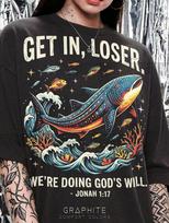 Get In Loser We'Re Doing God'S Will Jonah 1:17 Whale Comfort Colors® Tshirt, Vintage 90S Christian Retro Y2K Streetwear Meme Tees, XL white