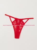 European & American Lace Thong: Thin Strap, Hollow Triangle Design - Sexy Fun Underwear Small raudona