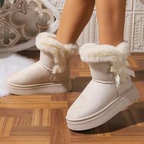 Cross-border New Large-size Bow Medium Tube Snow Boots Women's Foreign Trade Wool Simple Casual Platform Cotton Shoes 36 brown