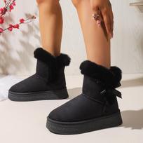 Cross-border New Large-size Bow Medium Tube Snow Boots Women's Foreign Trade Wool Simple Casual Platform Cotton Shoes 42 brown