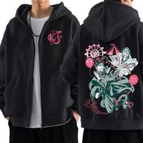 Anime Jojo Bizarre Adventure Zipper Hoodies Kakyoin Noriaki Jotaro Kujo Manga Zip Up Sweatshirts Men Women Fashion Pullovers M juoda