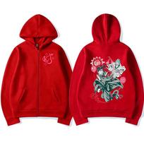 Anime Jojo Bizarre Adventure Zipper Hoodies Kakyoin Noriaki Jotaro Kujo Manga Zip Up Sweatshirts Men Women Fashion Pullovers L raudona