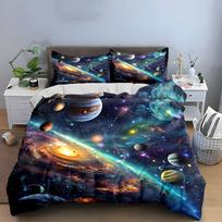 Space Galaxy Decor 3-Piece Set Bedding Set with 1 Duvet Cover 2 Pillowcases Single Double King Queen, Gift EU Twin 135X200cm&set gray