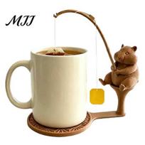 Novelty Kitchen Gift Fishing Friends Tea Bag Holder, Cute Resin Teabag String Keeper, Whimsical Animal Organizer for Mug Decor, Fun Counter Accessory, D beige