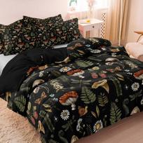 Three-Piece Set (1 Duvet Cover, 2 Pillowcases, Without Insert), Floral Mushroom Pattern Bedding Set, Available in Various Sizes 135x200cm-EU-Single&set gray