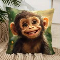 1pc Monkey Print Cushion Cover Suitable for Home, Sofa, Bed & Office Decor - Soft Short Plush Zipper Closure Pillowcase with Monkey Pattern, Machine W 40X40CM