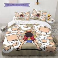 One Piece Monkey D Luffy Pattern Bedding Quilt Set Quilt Cover Pillowcase Home Birthday Gift(1 * duvet cover + 2 * pillowcase, without core) 135x200cm beige