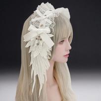 Spicy Girl Lolita Wings Lace Headband Y2k Lolita Hair Clip Ruffled Hairband  Masquerade Headpiece balta
