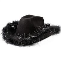 Wide Brim Western Cowboy Hat Furry Trim Cowgirl Hat Classic Jazz Hat  Ladies Style F black
