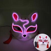 Halloween Luminous LED Mask Japanese Neon Cat Fox Face Cosplay Mask Glow In Dark Masquerade Adult Headgear Mask For Party